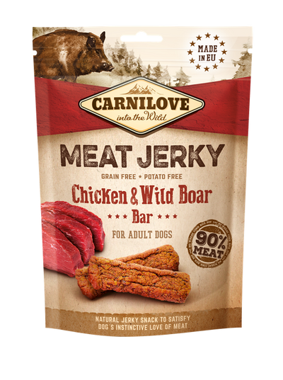 Carnilove Jerky Chicken and Wild Boar Bar - сушено лакомство с пилешко и месо от дива свиня 100 гр
