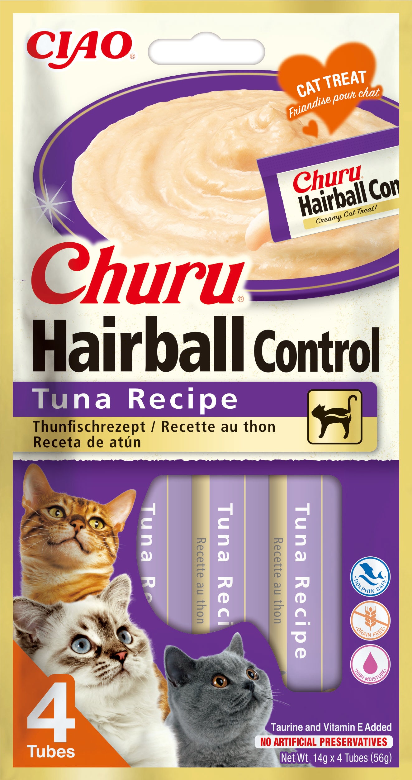 Inaba Churu Hairball Tuna - кремообразно лакомство контрол на космените топки с риба тон 4 х 14 грама