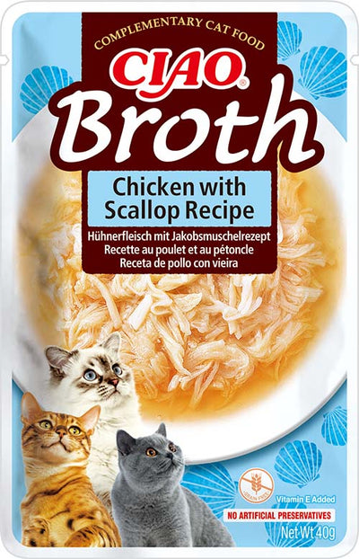 Inaba Ciao Broth Chicken with Scallop - пауч за котки с пилешко и миди в бульон 40 гр