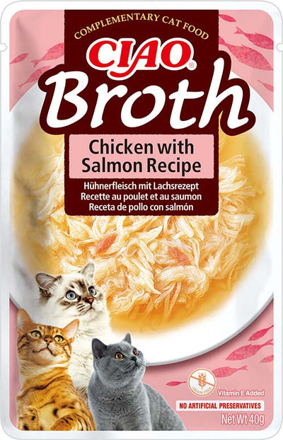 Inaba Ciao Broth Chicken with Salmon - пауч за котки с пилешко и сьомга в бульон 40 гр
