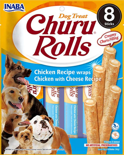 Inaba Churu Rolls Chicken with Cheese - лакомство за куче с пилешко и сирене 8 х 12 гр