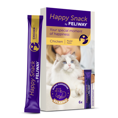 РАЗПРОДАЖБА Feliway Happy Snack - лакомство за котки с успокояващо действие с вкус на пилешко 6 бр