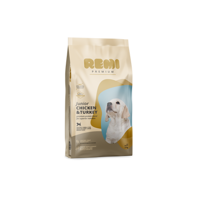 Remi Premium Junior Medium and Large Breed Chicken and Turkey - суха храна за кученца от средни породи с пилешко и пуешко месо