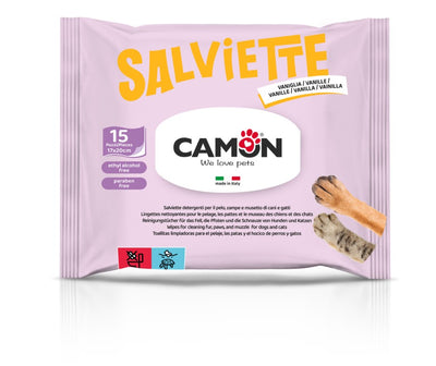 Camon Cleaning Vanilla - мокри кърпички с аромат на ванилия за почистване на козина и лапи 15 броя