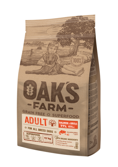 Oaks Farm Adult Salmon with Krill All Breeds - суха храна със сьомга и крил за кучета от всички породи