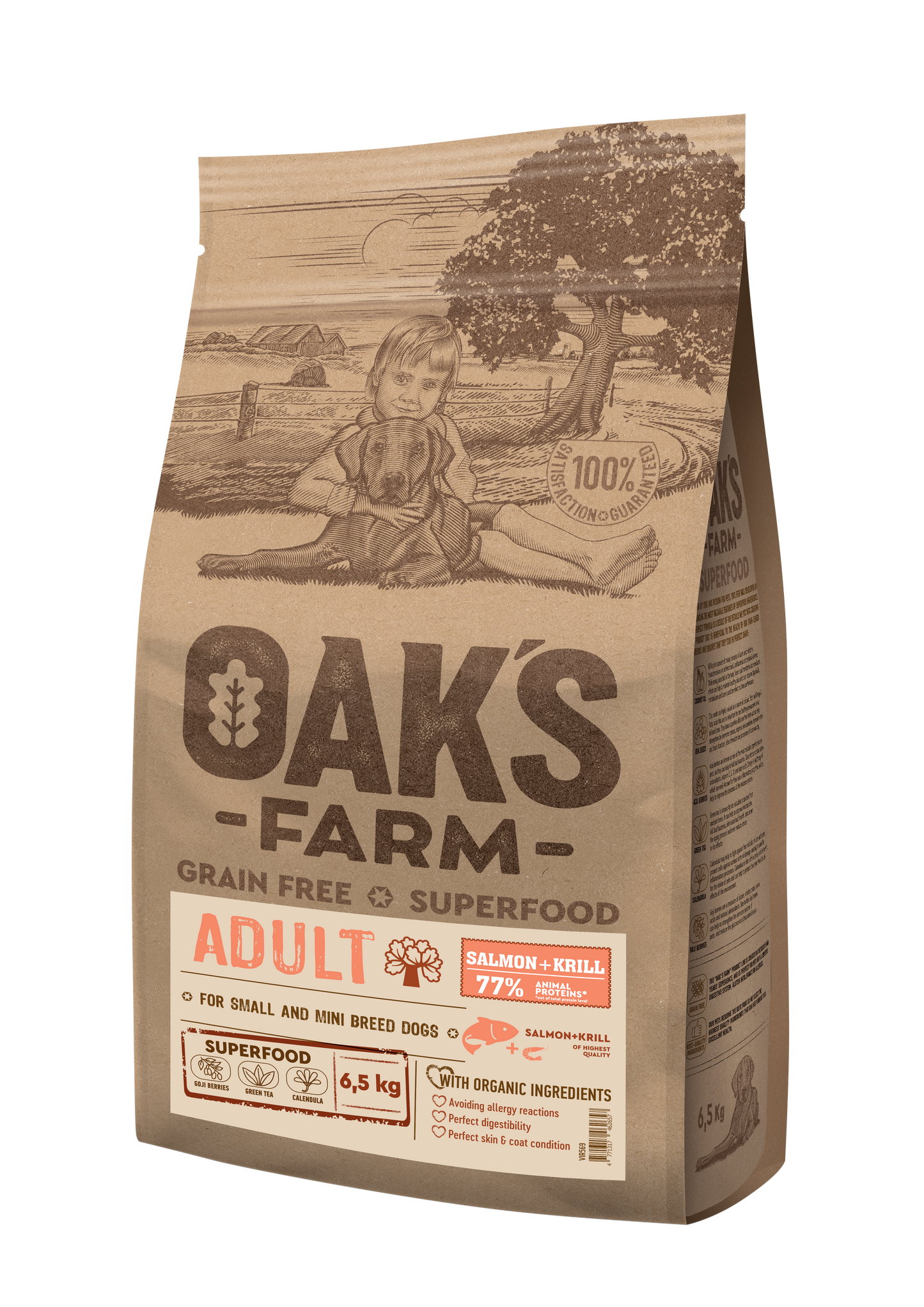 Oaks Farm Adult Salmon with Krill Small and Mini Breeds - суха храна със сьомга и крил за кучета от малки и мини породи