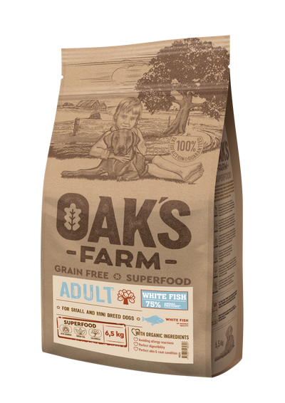 Oaks Farm Adult White Fish Small and Mini Breeds - суха храна с бяла риба за кучета от малки и мини породи