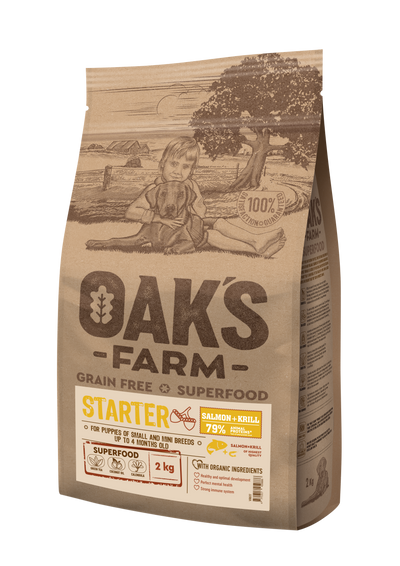 Oaks Farm Starter Salmon and Krill - стартер храна със сьомга и крил за кученца от малки и мини породи