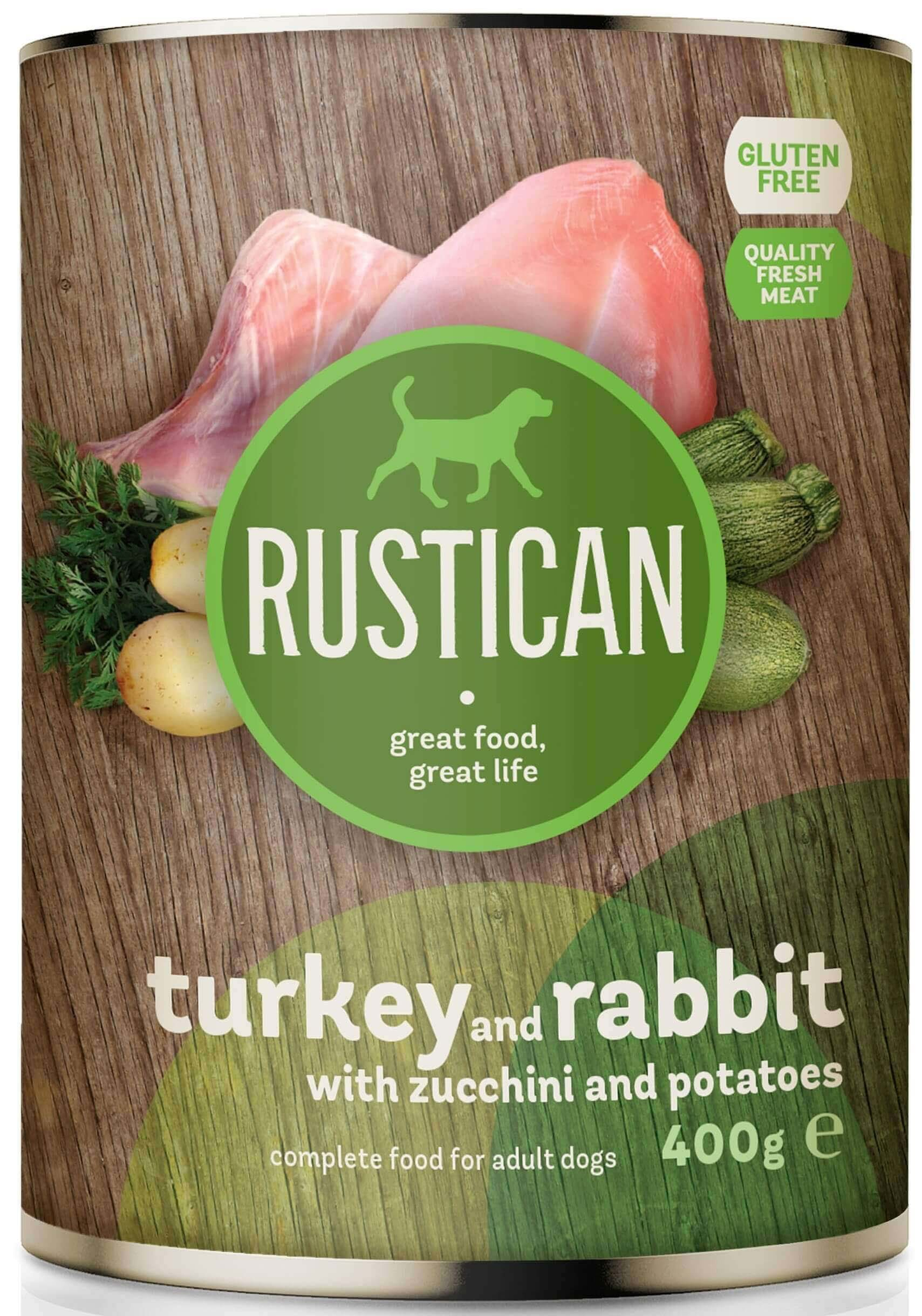 Rustican Turkey and Rabbit with Zucchini and Potato - консерва за кучета с пуешко, заешко, тиквички и картофи 400 гр