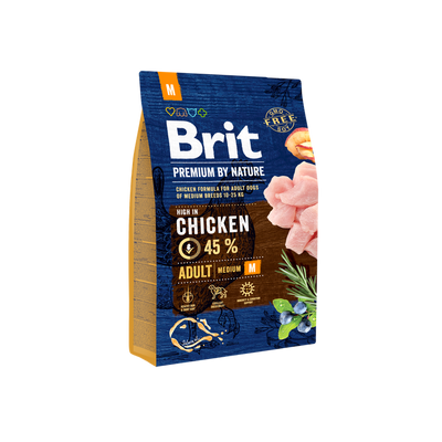 Brit Premium by Nature Adult M - пълноценна храна за кучета от средни породи