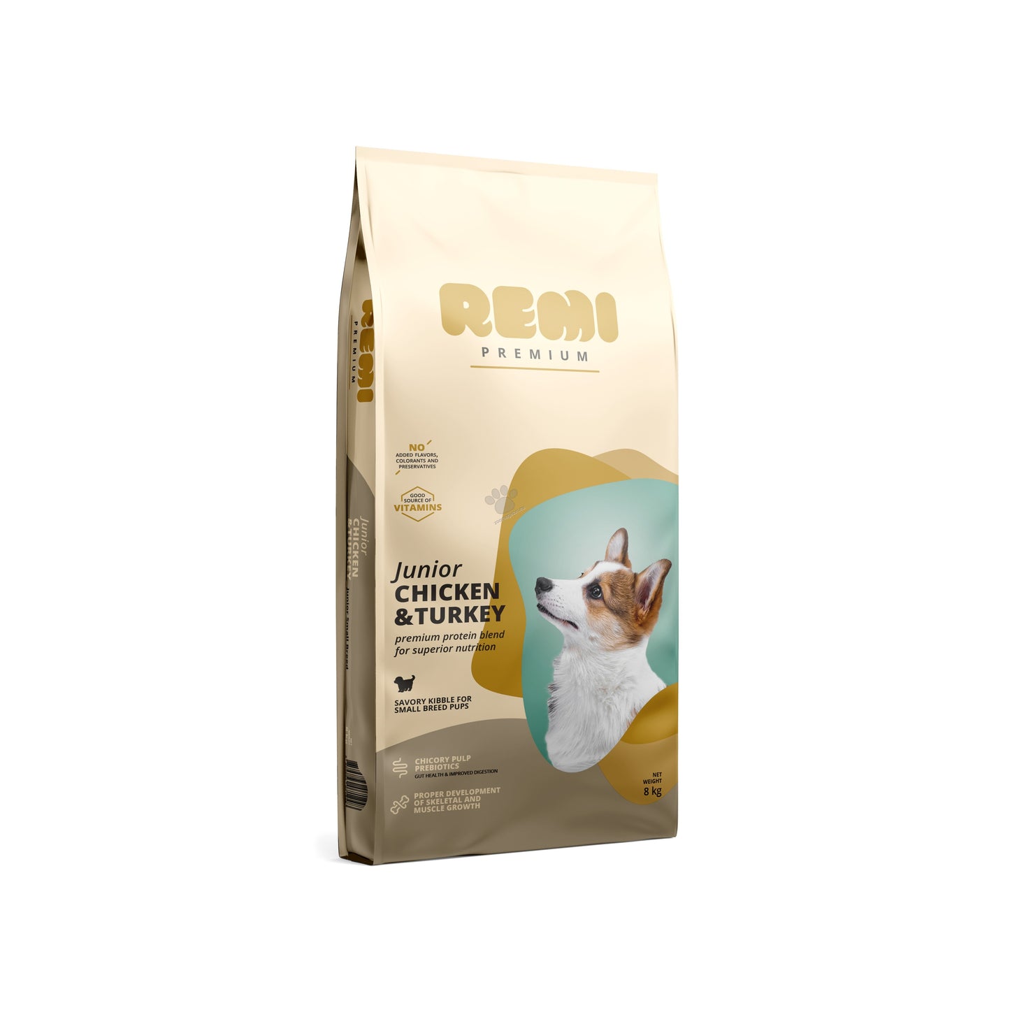 Remi Premium Junior Small Breed Chicken and Turkey - суха храна за кученца от малки породи с пилешко и пуешко месо 8 кг