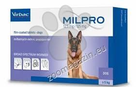 Virbac Milpro 12,5 / 125 мг - противопаразитни таблетки за кучета над 5 кг, 4 броя