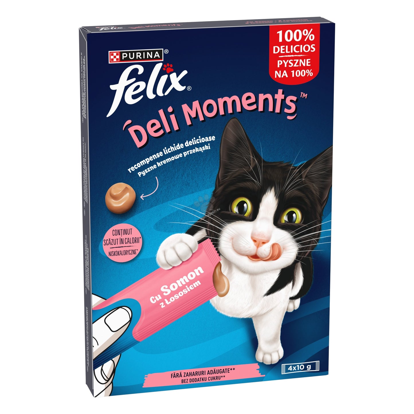 Felix Deli Moments Liquid Snacks with Salmon - течно лакомство за котки със сьомга 4 х 10 гр