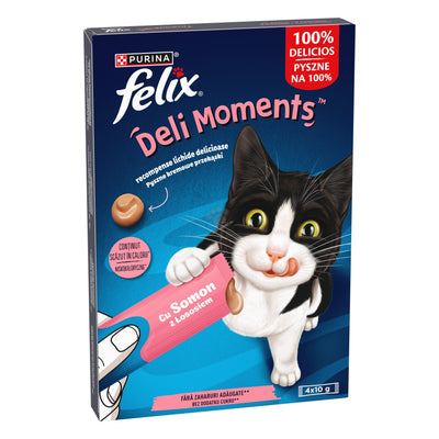 Felix Deli Moments Liquid Snacks with Salmon - течно лакомство за котки със сьомга 4 х 10 гр