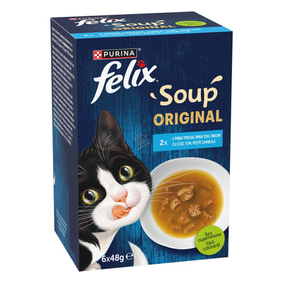 Felix Soup Original - допълваща храна за котки с риба тон, треска и писия 6 х 48 гр