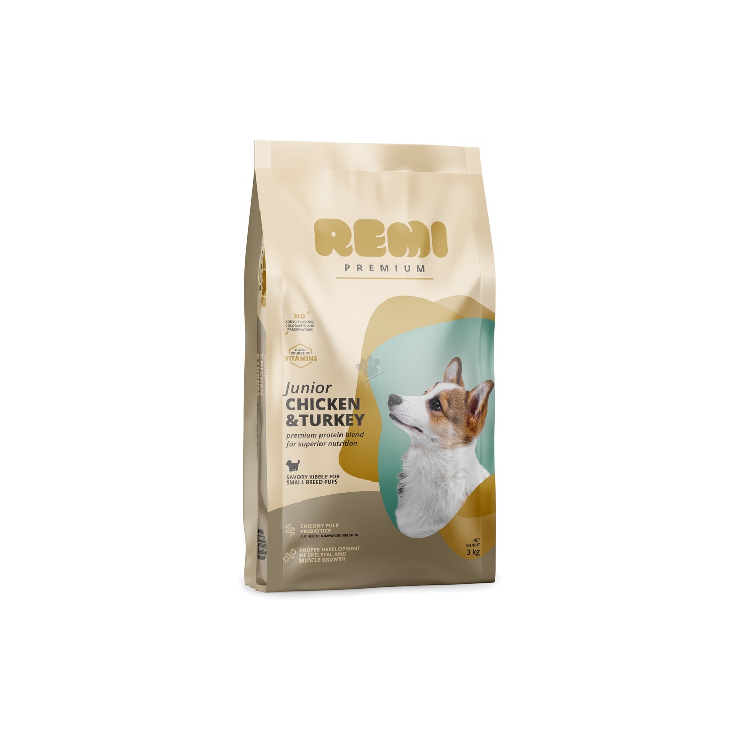 Remi Premium Junior Small Breed Chicken and Turkey - суха храна за кученца от малки породи с пилешко и пуешко месо 3 кг
