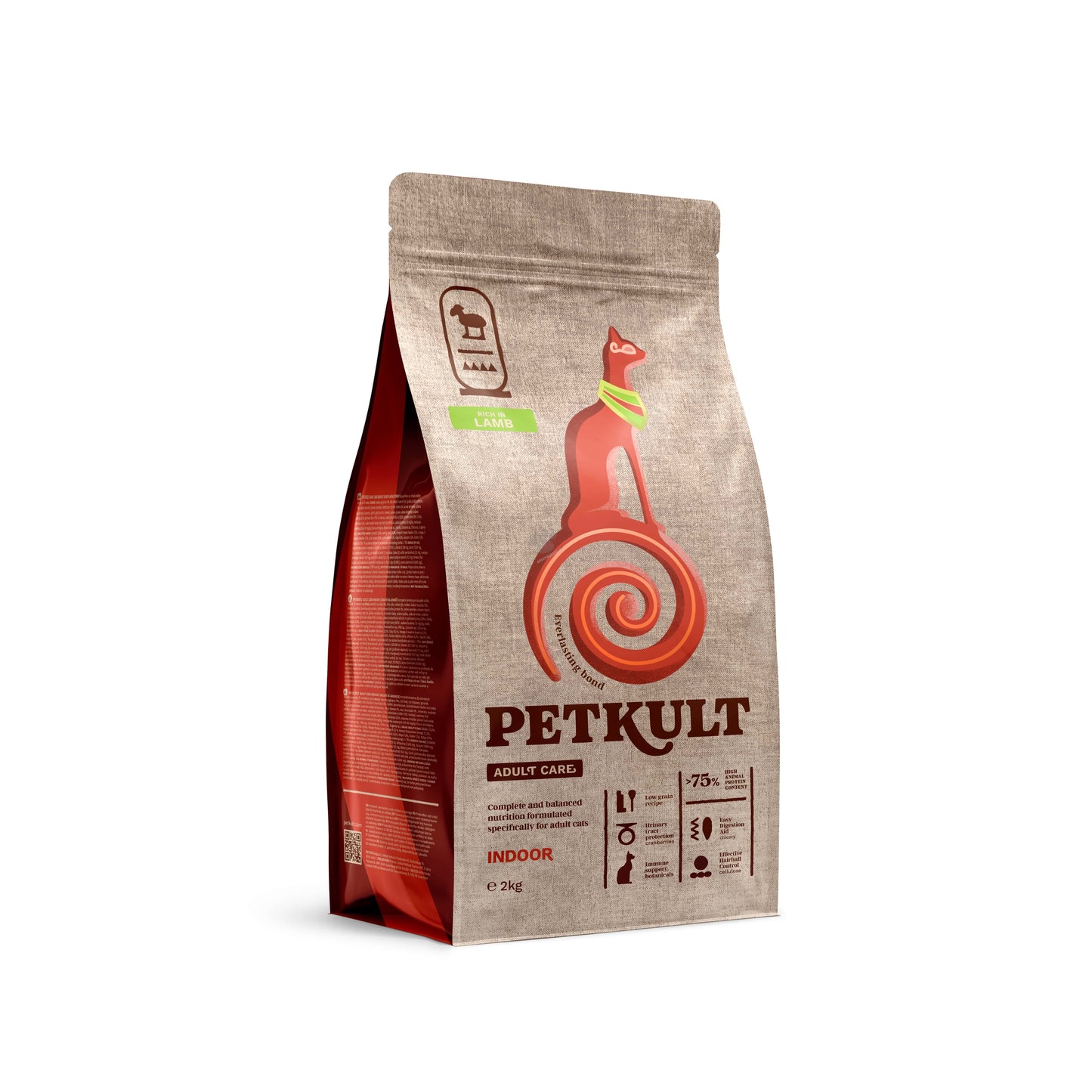 Petkult Cat Adult Care Indoor - пълноценна храна за възрастни котки с агнешко месо 2 кг