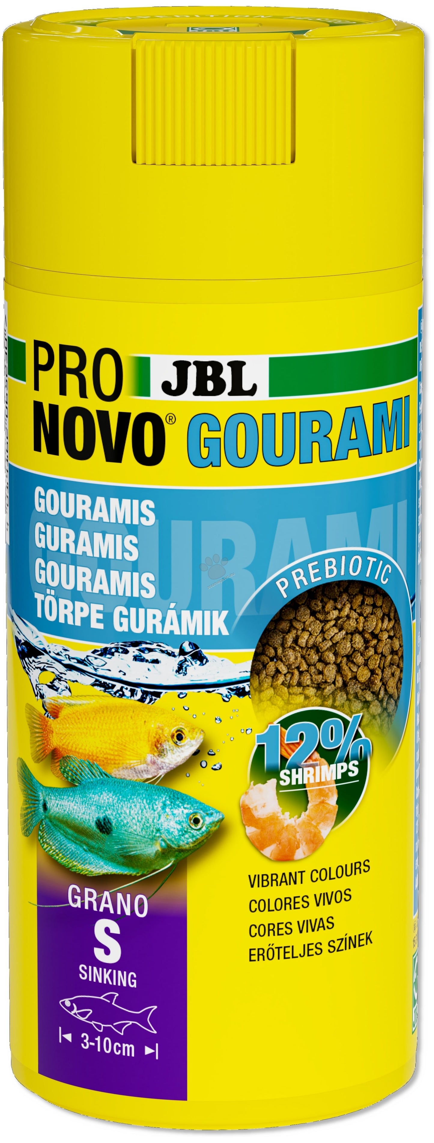 JBL ProNovo Gourami Grano Click S - основна храна за лабиринти риби с дължина 250 мл