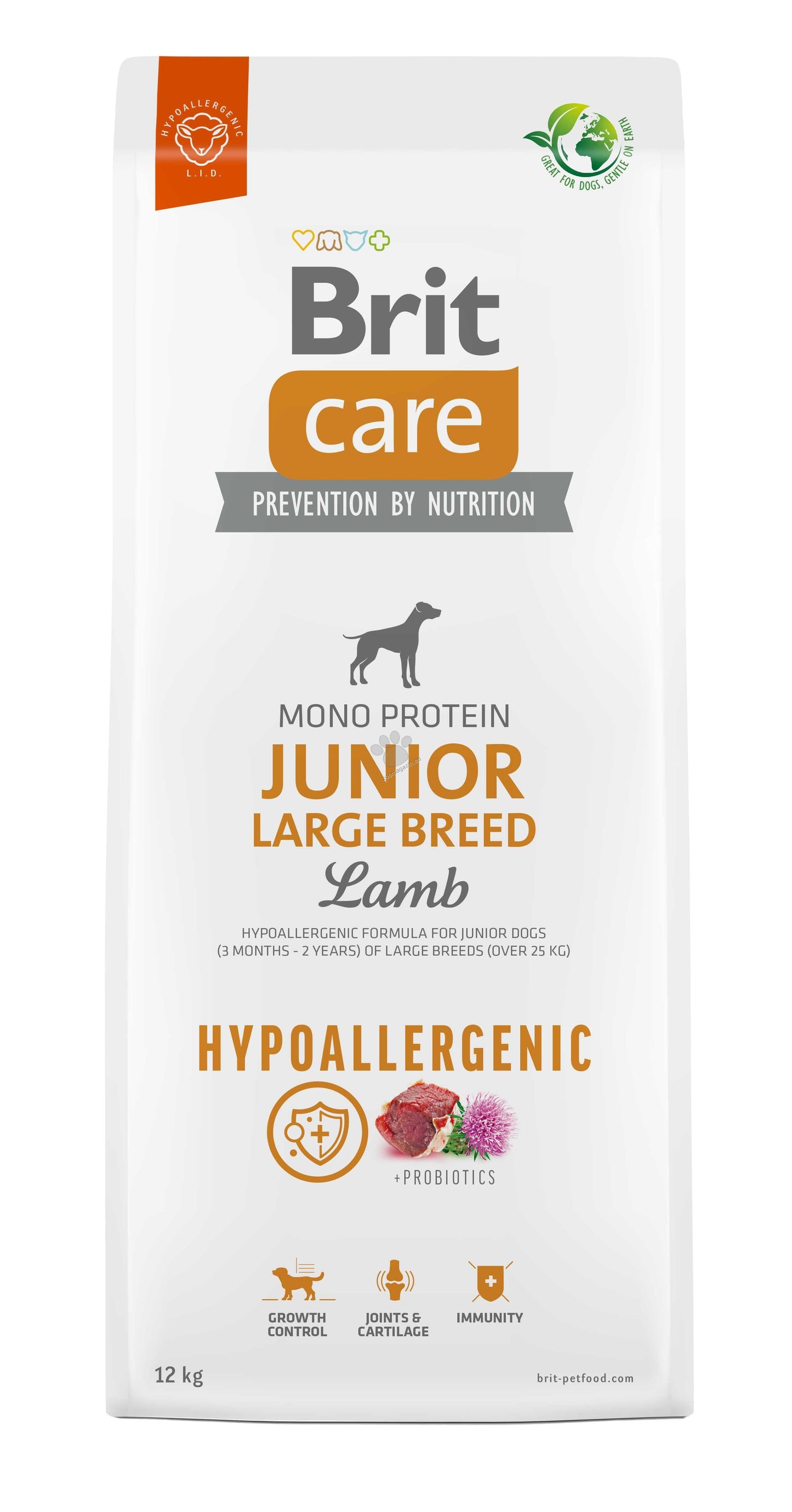 РАЗПРОДАЖБА Brit Care Dog Hypoallergenic Junior Large Breed - хипоалергенна храна за кученца от големи породи с агнешко месо и ориз 3 кг