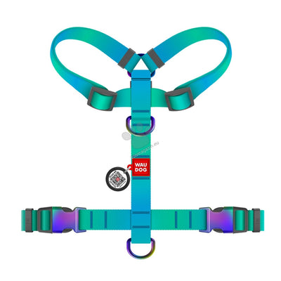 Waudog Harness Gradient Blue L - нагръдник с QR код за сигурност с обиколка на врата 50 - 90 см, гърди 65 - 95 см, 25 мм