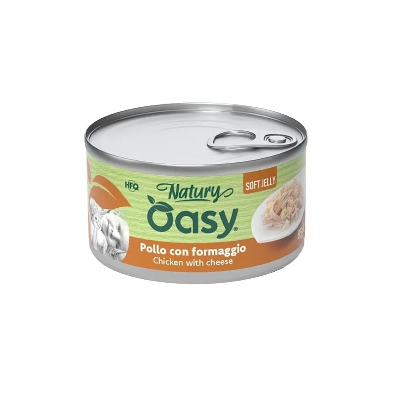 Oasy Wet Cat Natury Soft Jelly Chicken with Cheese - допълваща храна за котки с пилешко месо и сирене 85 гр