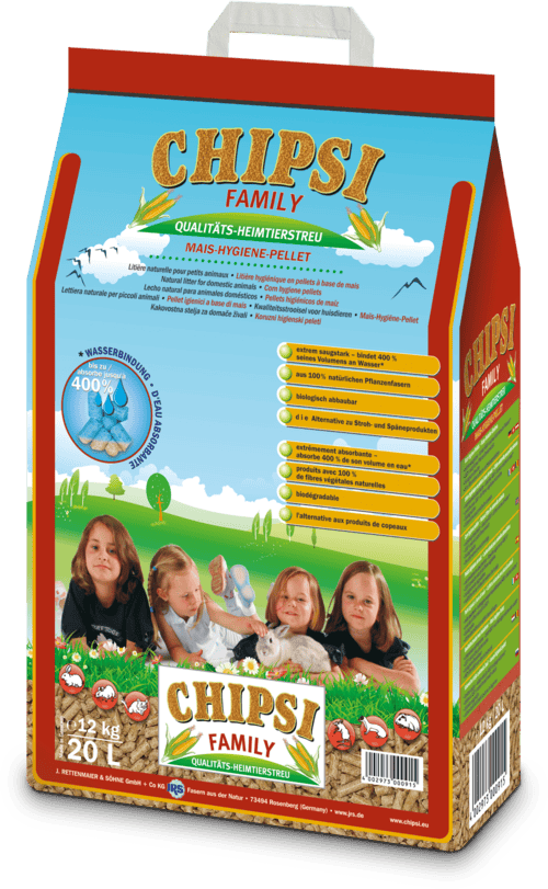 JRS Chipsi Family - хигиенни царевични пелети за котки, гризачи, птици, 20 литра