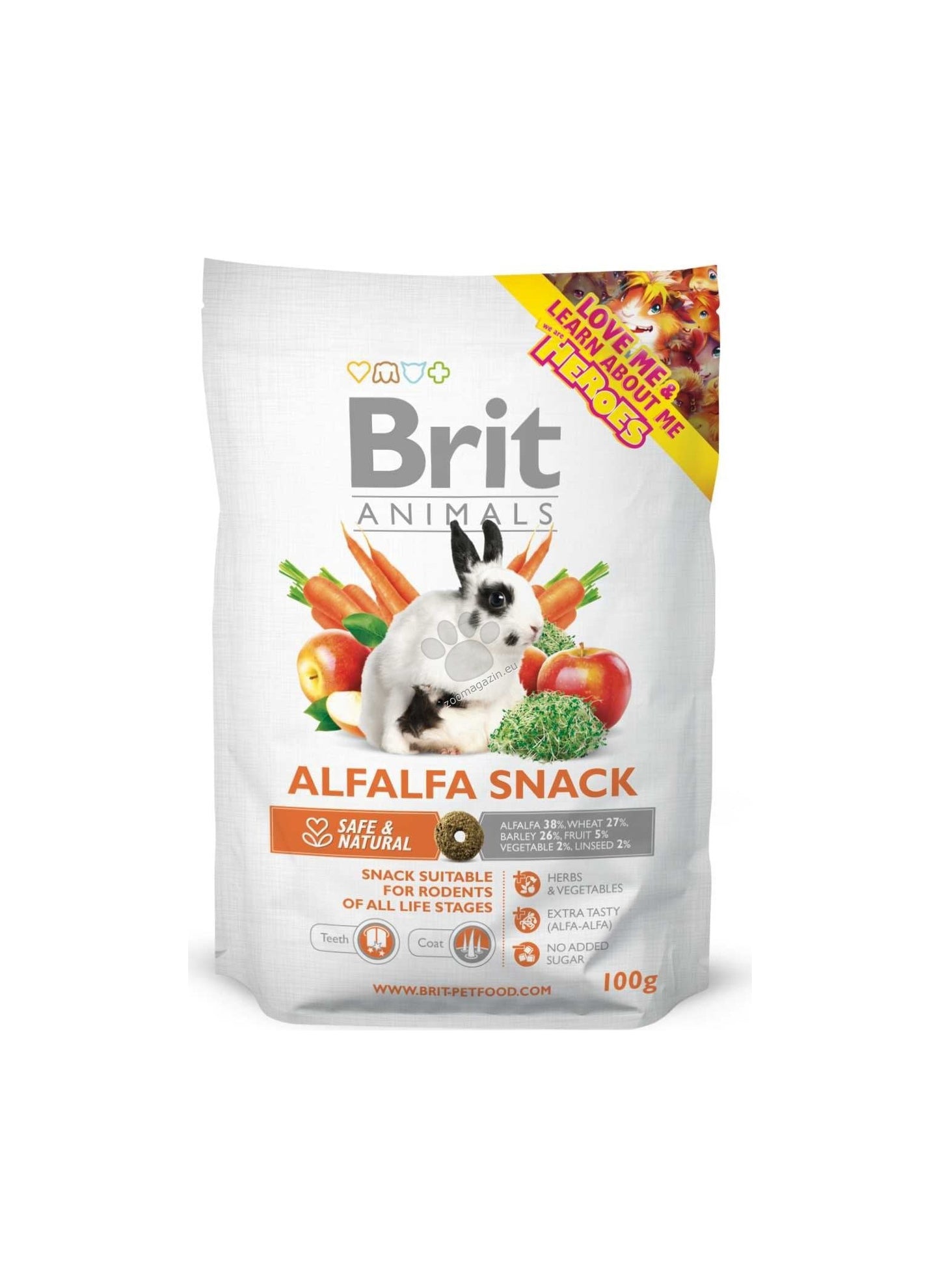 Brit Animals Alfalfa Snack for Rodents - лакомство за гризачи с ниска калоричност 100 гр