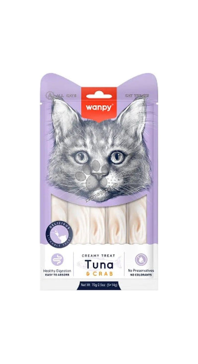 Wanpy Cat - кремообразно лакомство за котки с риба тон и раци, 5х14 гр.