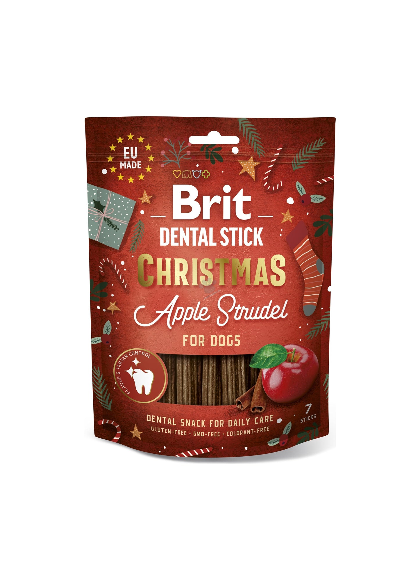 Brit Dental Sticks Christmas Apple Strudel - дентално лакомство с ябълка и канела 250 гр