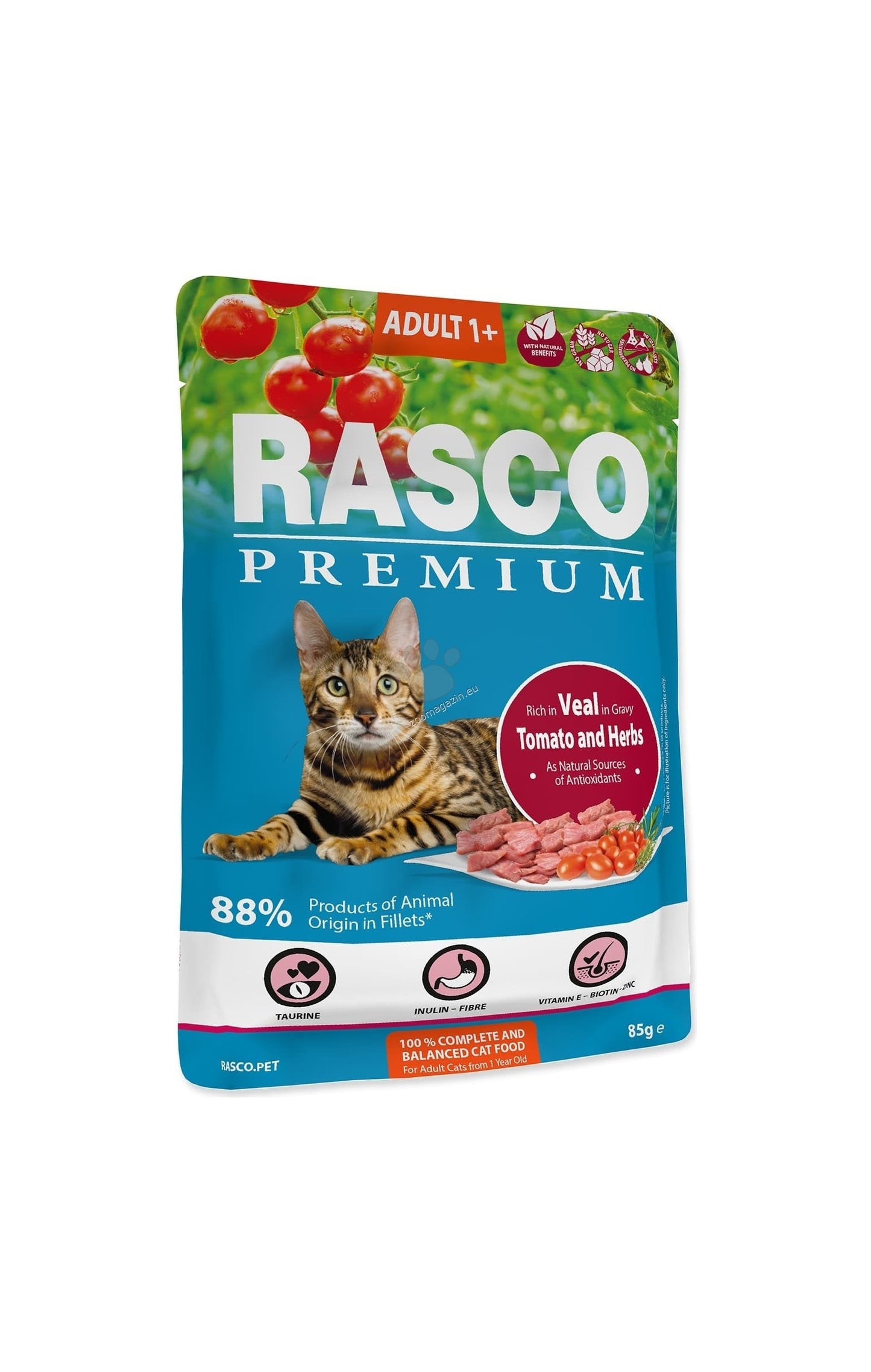 Rasco Premium Adult Veal - пауч за котки в сос с телешко месо 85 гр.