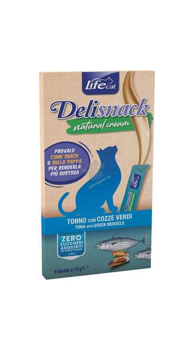 Life Cat Delisnacks - течно лакомство за котка с риба тон и миди 6 х 15 гр.