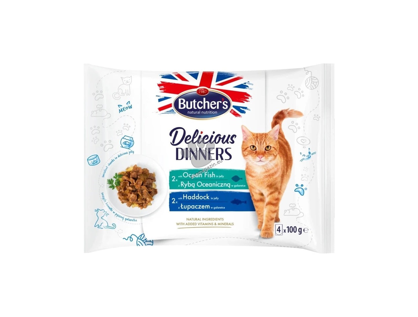 Butchers Delicious Dinners Multipack - паучове за котки с океанска риба и риба треска 4 x 100 гр
