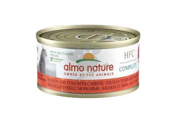 Almo Nature HFC Complete with Salmon, Tuna and Carrots - консерва за котки със сьомга, риба тон и моркови 70 гр