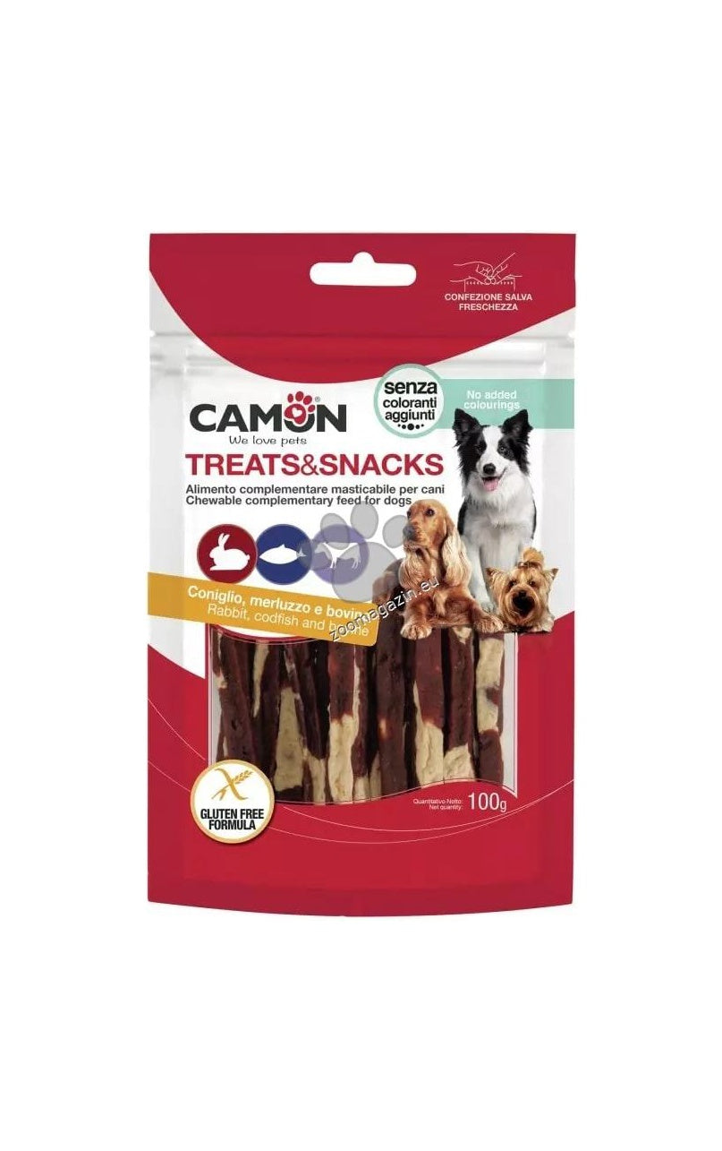 Camon Chew Sticks with Rabbit, Cod and Rawhide - солети със заешко, треска и телешка кожа 100 гр