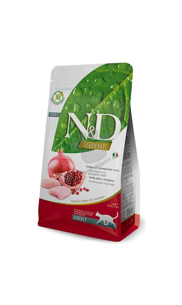 N&D Prime Cat Chicken & Pomegranate - пълноценна суха храна за котки в зряла възраст с пилешко и нар 5 кг.