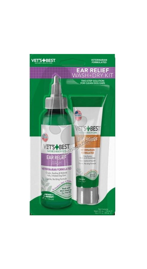 Vets Best Ear Relief Kit - комплект за почистване на уши 236 мл.