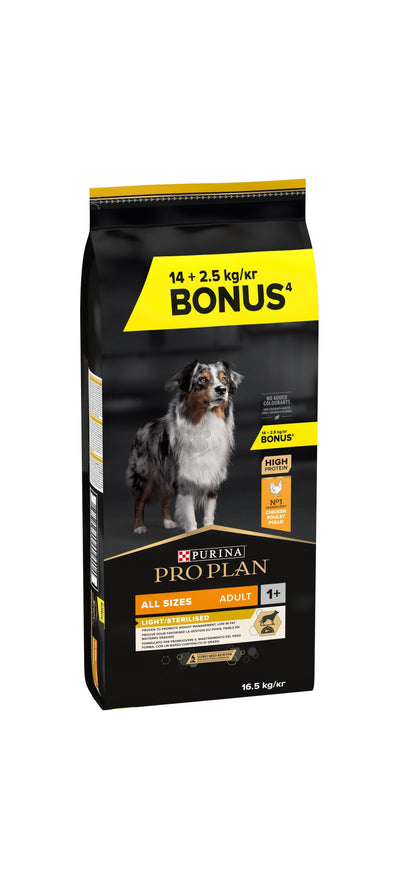 Pro Plan All Size Light and Sterilised - пълноценна храна за кастрирани кучета с пилешко месо 14 + 2,5 кг