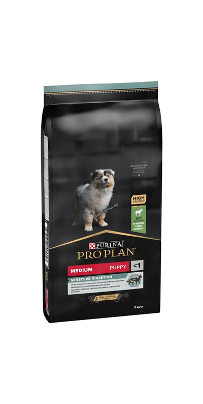 PRO PLAN Dog Medium Puppy Sensitive Digestion - пълноценна храна за малки кученца от средни породи с високо съдържание на агнешко месо 12кг