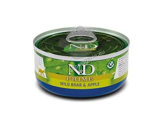 N&D Prime Cat Adult Wild Boar & Apple - пълноценна мокра храна за котки в зряла възраст с глиганско и ябълка 70 гр.