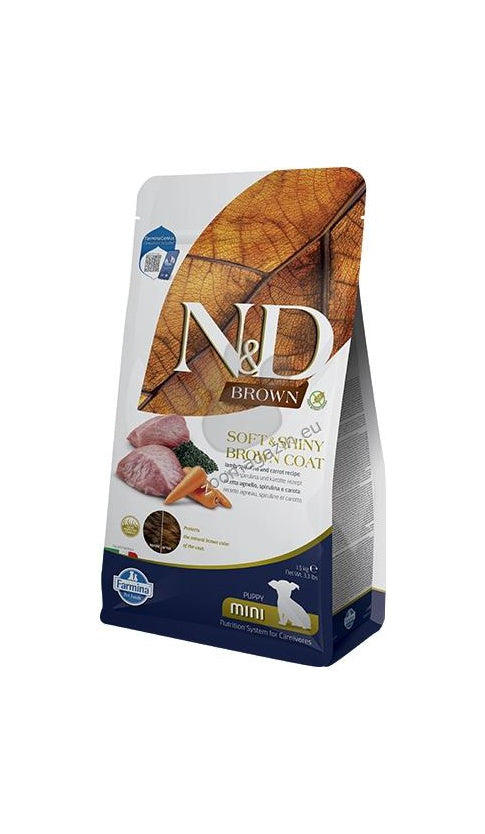 N&D Brown Dog Puppy Mini Lamb Spirulina and Carrot - пълноценна храна за кученца от малки породи с агнешко месо 1,5 кг