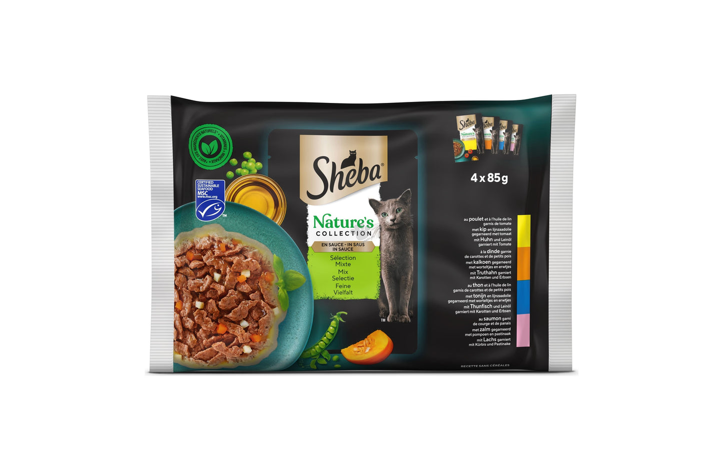 Sheba Natures Collection Mix - пълноценни паучове за котка с птиче и риба 4 х 85 гр