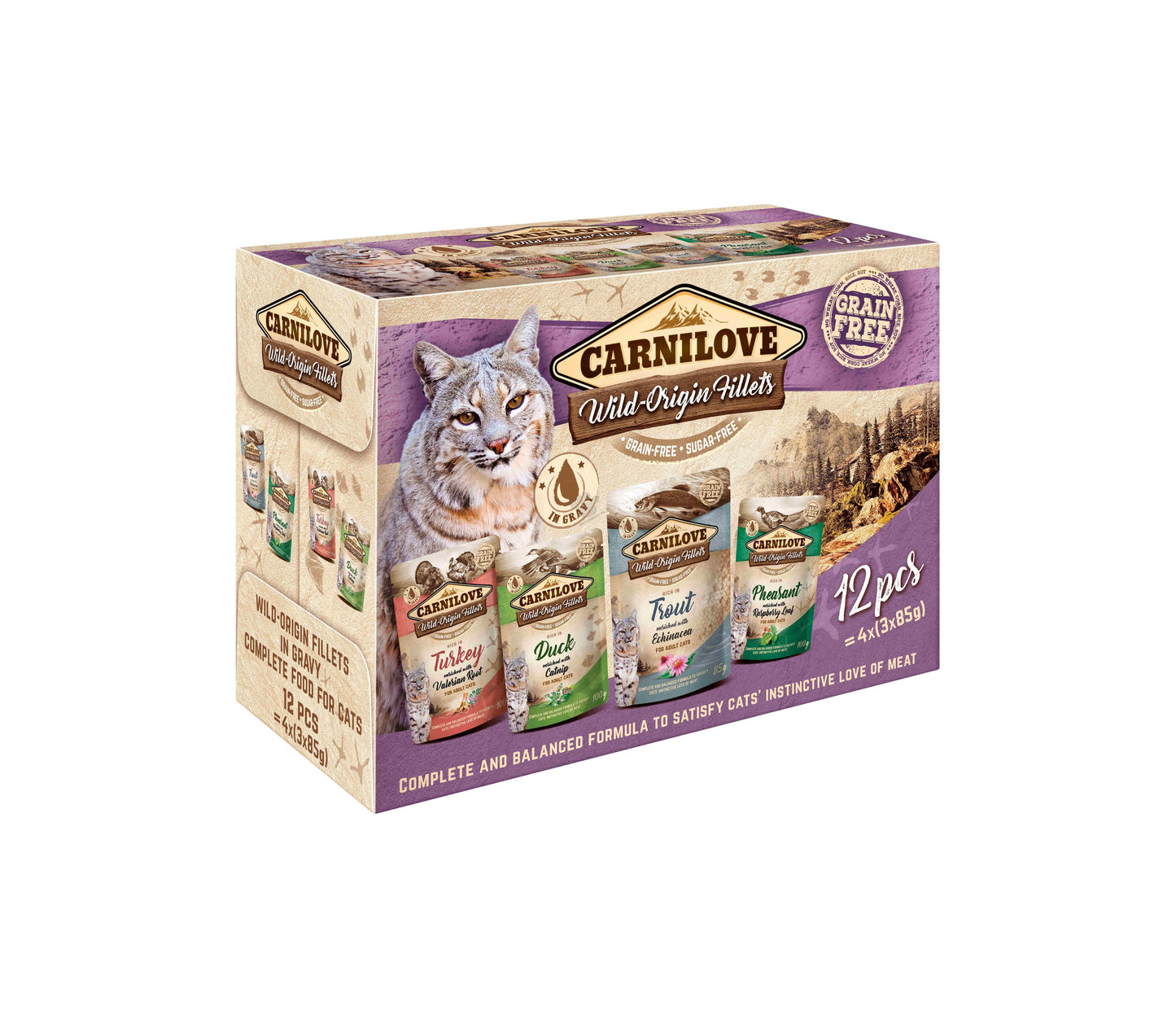 Carnilove Wild Origin Fillets - мултиопаковка паучове за котки 12 x 85 гр