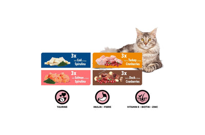 Rasco Premium Adult Sterilised - паучове за котка със сьомга, пуешко, патешко и треска 12 х 85 гр.