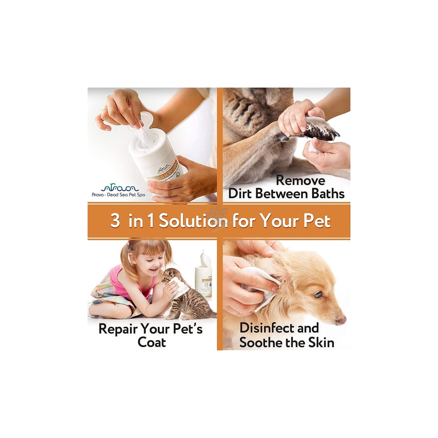 Arava Paws and Body Wet Wipes - мокри кърпички за лапички и тяло 50 бр