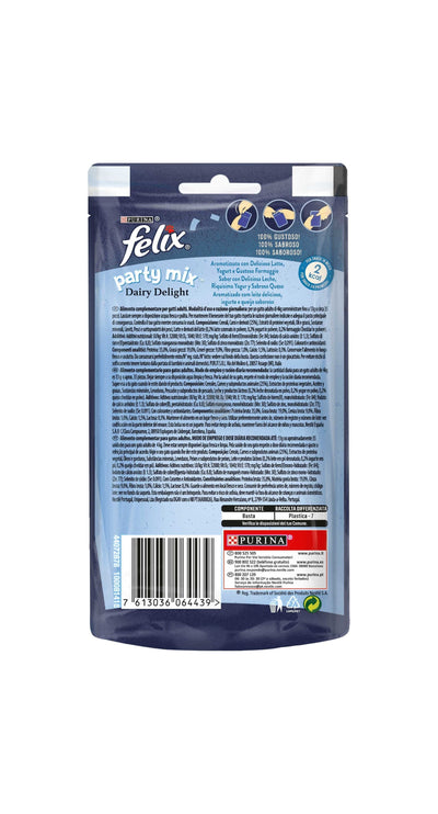 Felix Party Mix - допълваща суха храна за възрастни котки, ароматизирана с мляко 60гр.