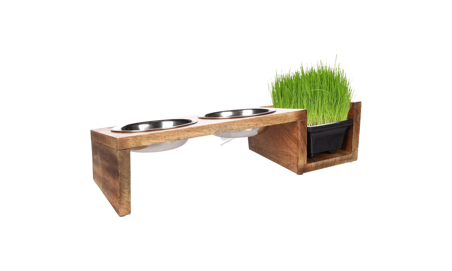 Flamingo Feeding and Drinking Bowl Duo Dinner Stand Lela - купички за котка с дървена поставка 2 х 375 мл