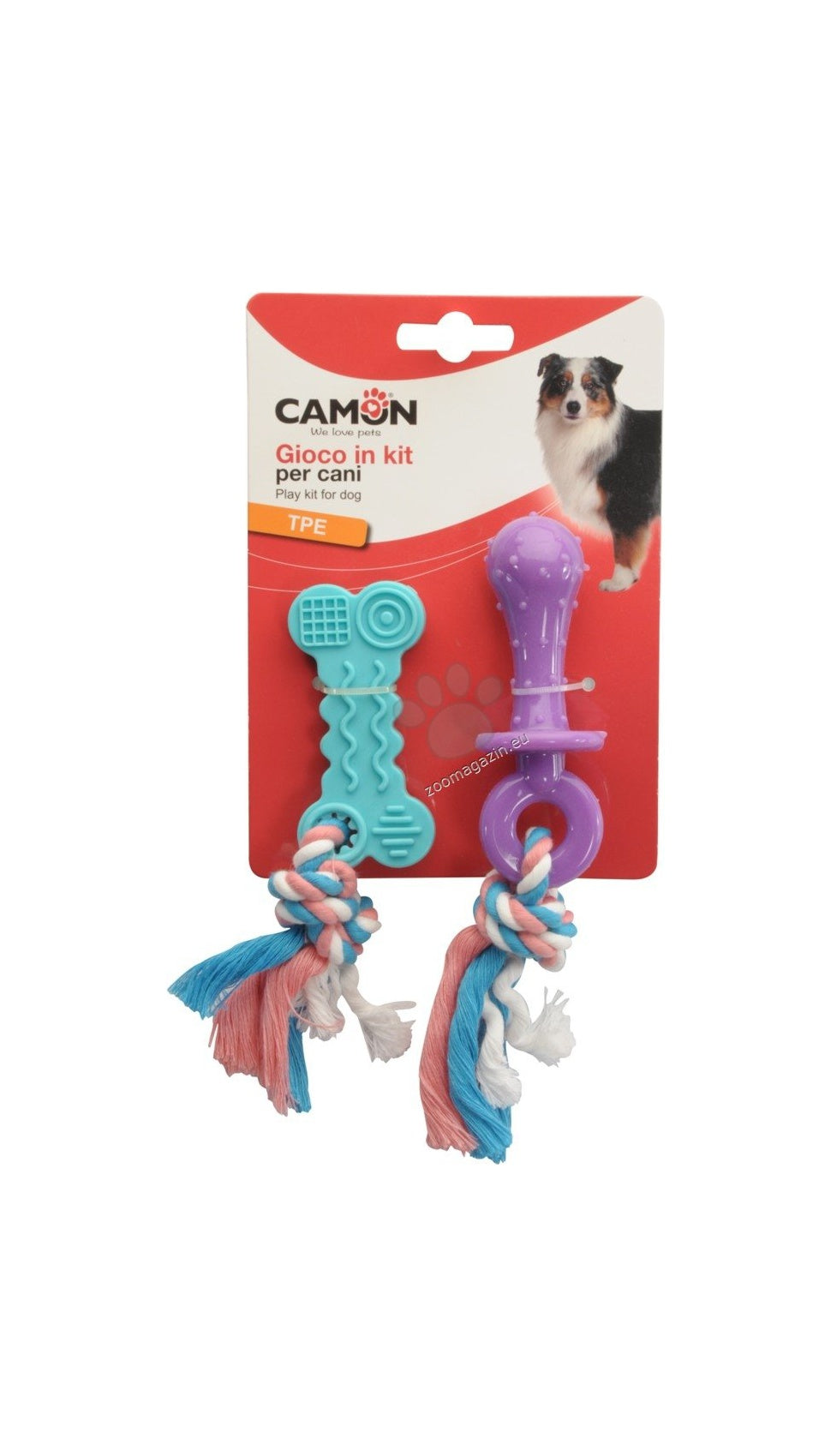 Camon TPE Pacifier and Bone with Rope - играчка за куче 10 см