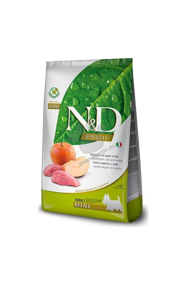 N&D Prime Wild Boar & Apple Adult Mini – суха храна без зърнени култури за кучета в зряла възраст от дребни породи, с глиган и ябълка