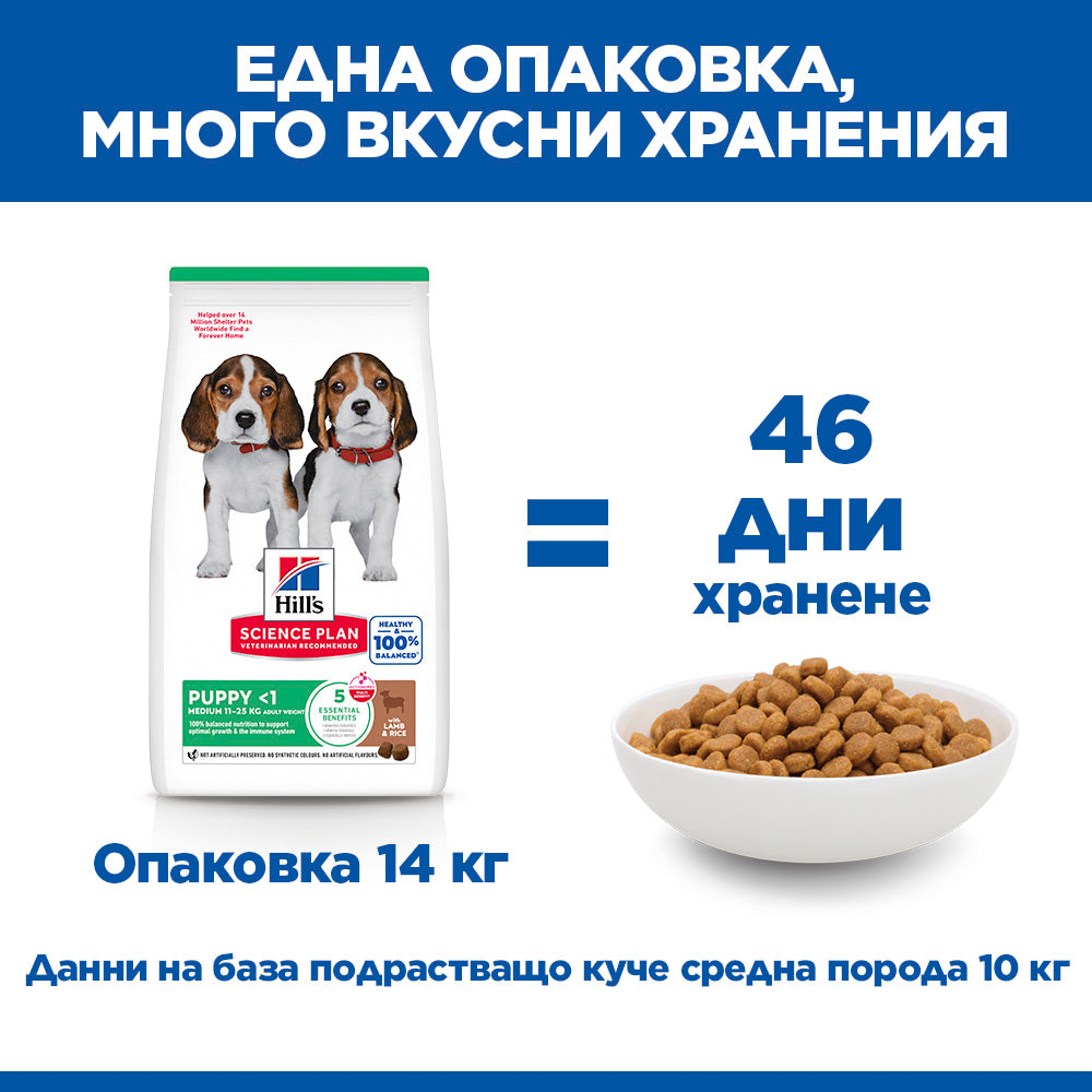 Hills Science Plan Puppy Medium - суха храна за кученца от средни породи с агнешко месо