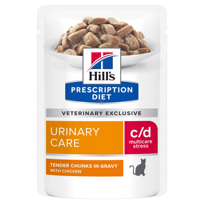Hills Prescription Diet c/d Urinary Stress with Chicken - диета за котки страдащи от идиопатичен цистит и за профилактика на уролити, кутия 12 x 85 гр